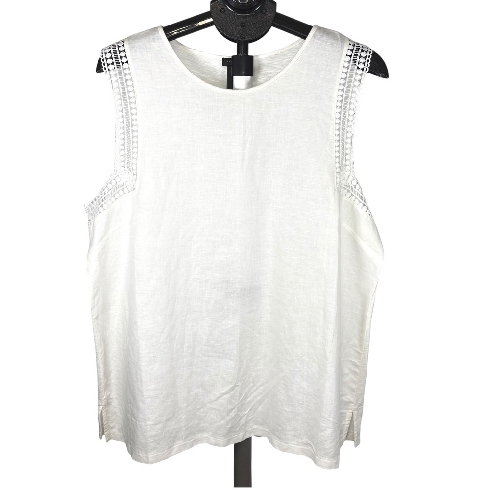 Ann‎ Taylor Factory White Linen Blend Crochet Lace Trim Sleeveless Top XL NEW